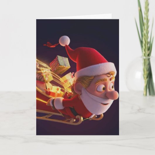 3Dサンタクロース クリスマスグリーティングカード – 祝祭的なH カード (正面)