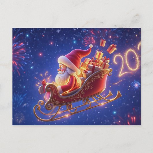 3Dサンタクロース クリスマスグリーティングカード – 祝祭的なH シーズンポストカード (正面)