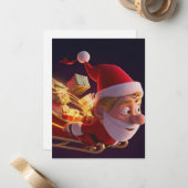 3Dサンタクロース クリスマスグリーティングカード – 祝祭的なH ノートカード (正面/裏面インサイチュ)