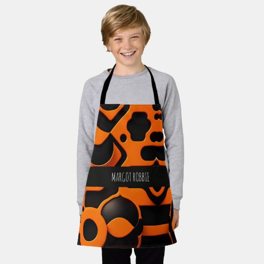 3Dシェイプ円オレンジ色のアーバンジオメトリックパターン エプロン (着用した状態)