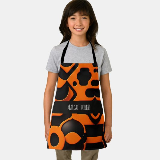 3Dシェイプ円オレンジ色のアーバンジオメトリックパターン エプロン (インサイチュ)