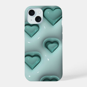 3Dジェリーパステルティール(緑がかった色)ハートエステティックフォンケース iPhone 15ケース