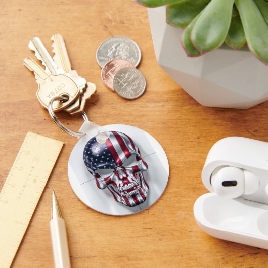3Dスカルと米国国旗のスキン キーホルダー (デスク)