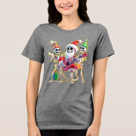 **3Dスケルトンのサンタのクリスマスパーティー – 面白いスケルトン トライブレンドTシャツ