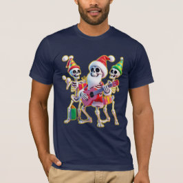 **3Dスケルトンのサンタのクリスマスパーティー – 面白いスケルトン Tシャツ