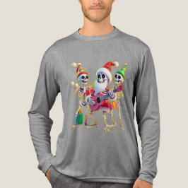 **3Dスケルトンのサンタパーティー - 面白いスケルトン トライブレンドTシャツ