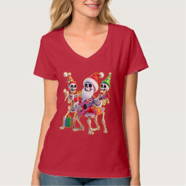 **3Dスケルトンのサンタパーティー – 面白いスケルトン Tシャツ