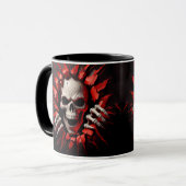3Dスケルトンレッド白黒不気味ハロウィーン マグカップ (正面左)