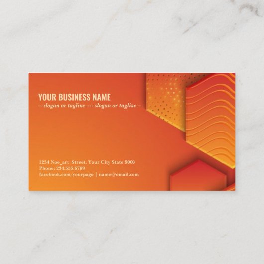 3Dスタイルでのオレンジ色の背景デザイン 名刺 (裏面)