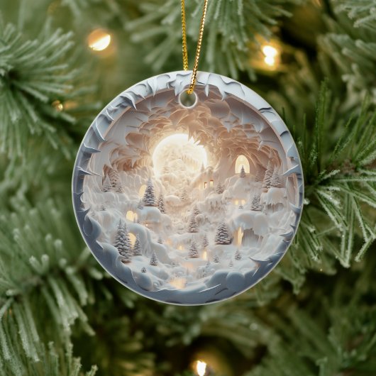 3Dスタイルウィンタースノーケーブクリスマスホリデー セラミックオーナメント (ツリー)