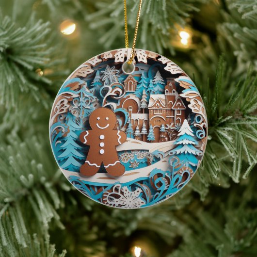 3Dスタイルジンジャーブレッドマンハウスクリスマスホリデイ セラミックオーナメント (ツリー)