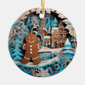 3Dスタイルジンジャーブレッドマンハウスクリスマスホリデイ セラミックオーナメント (正面)