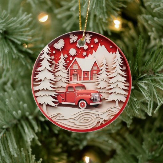 3Dスタイルディアインフォレストカントリークリスマスホリデー セラミックオーナメント (ツリー)