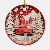 3Dスタイルディアインフォレストカントリークリスマスホリデー セラミックオーナメント (正面)