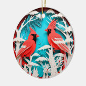 3Dスタイルレッド（鳥）ショウジョウコウカンチョウバードクリスマスホリデー セラミックオーナメント (左)