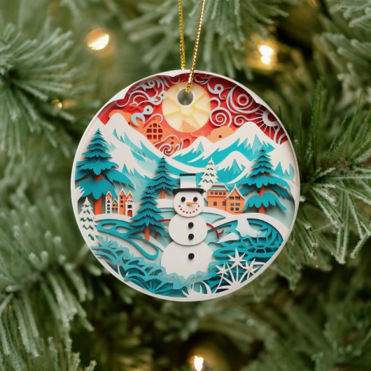 3Dスタイル雪だるまウィンタークリスマスホリデー セラミックオーナメント (ツリー)