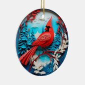 3Dスタイル（鳥）ショウジョウコウカンチョウバーズカントリークリスマスホリデー セラミックオーナメント (右)
