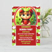 3Dストロベリーベリーファースト誕生日パーティー 招待状 (スタンド正面)