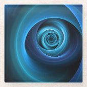 3Dスパイラルブルーモダンカラー抽象芸術フラクタル ガラスコースター (正面)
