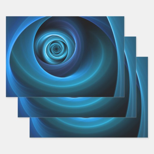 3Dスパイラルブルーモダンカラー抽象芸術フラクタル ラッピングペーパーシート (セット)