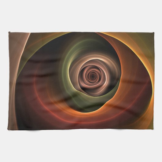 3Dスパイラル抽象芸術暖色モダンフラクタル芸術 キッチンタオル (横)