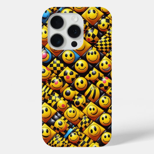 3Dスマイルフェイスモザイクフォンケース - イエロー&ブラック Case-Mate iPhoneケース (裏面)