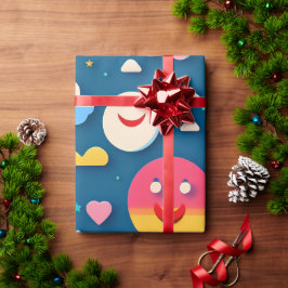 3Dスマイル円レインボーパターン ラッピングペーパー