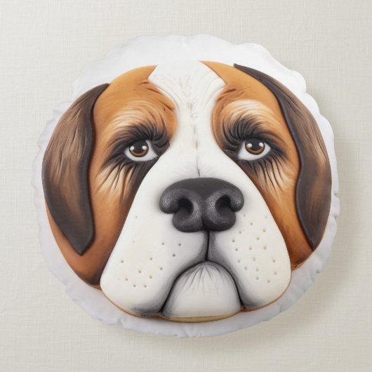 3Dセントバーナード犬モチーフ ラウンドクッション (正面)