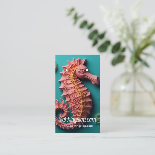 3Dタツノオトシゴ海洋生物パターンピアスカード 名刺 (スタンド正面)