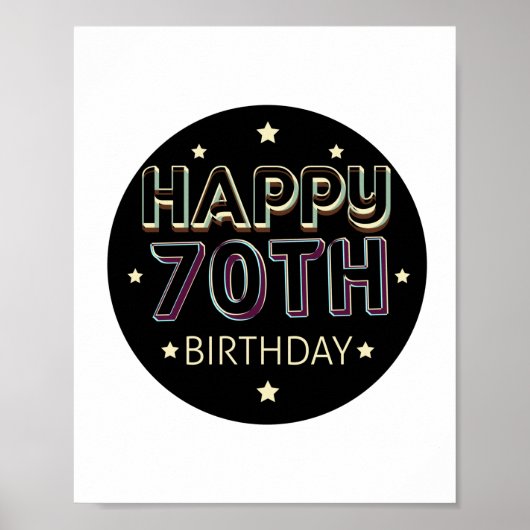 3dダークカラフルラウンドハッピー70歳の誕生日 ポスター (正面)