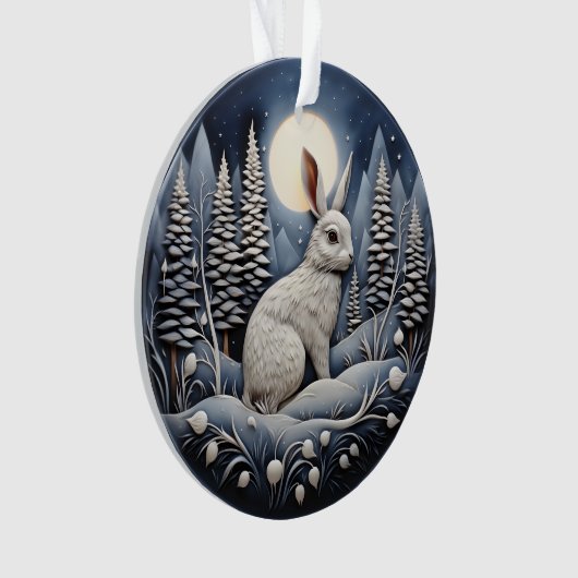 3Dチャーストマスキュート白うさぎ動物 オーナメント (正面)