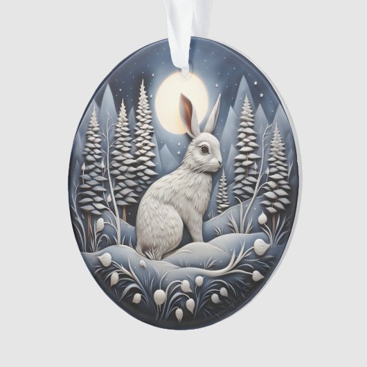 3Dチャーストマスキュート白うさぎ動物 オーナメント (正面)