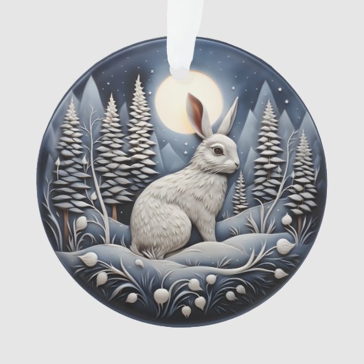 3Dチャーストマスキュート白うさぎ動物 オーナメント (正面)