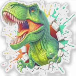 3Dティラノサウルス恐竜の壁破りボーイズキッズTシャツ シール