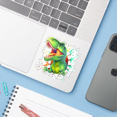 3Dティラノサウルス恐竜の壁破りボーイズキッズTシャツ シール (ノートパソコンとiPhone)