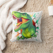 3Dティラノサウルス恐竜の壁破壊ボーイズキッズTシャツ クッション (ブランケット)