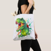 3Dティラノサウルス恐竜壁破壊ボーイズキッズTシャツ トートバッグ (クローズアップ)