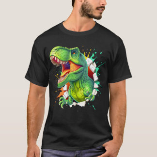 3Dティラノサウルス恐竜壁破壊ボーイズキッズTシャツ Tシャツ