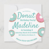 3Dティール（緑がかった色）とピンクドーナツミックスラウンド 招待状 (裏面)