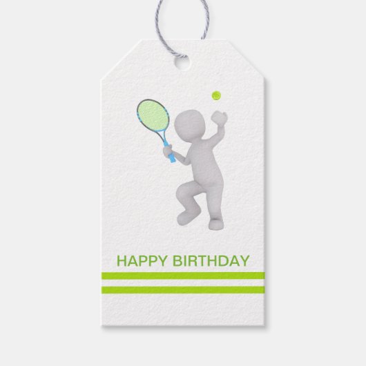 3Dテニス選手テニスラケットボールパーソナライズされた ギフトタグ (正面)