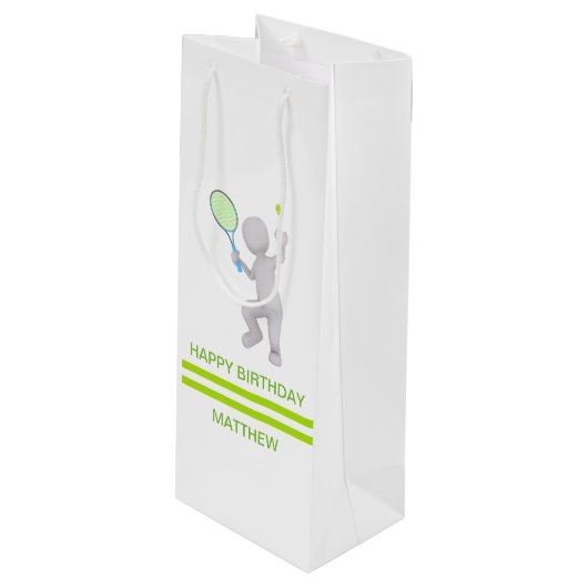 3Dテニス選手テニスラケットボールパーソナライズされた ワインギフトバッグ (正面アングル)