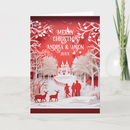 3Dトナカイと村の人 カード (正面)