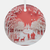 3Dトナカイと村の人 ガラスオーナメント (正面)