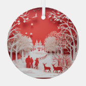 3Dトナカイと村の人 ガラスオーナメント (裏面)