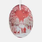 3Dトナカイと村の人 ガラスオーナメント (正面左)