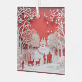 3Dトナカイと村の人 ガラスオーナメント (正面左)