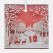 3Dトナカイと村の人 ガラスオーナメント (正面)