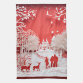 3Dトナカイと村の人 キッチンタオル (縦)