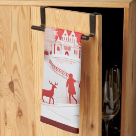 3Dトナカイと村の人 キッチンタオル