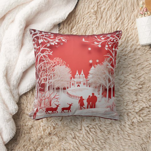 3Dトナカイと村の人 クッション (ブランケット)